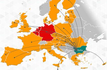 Map of Europe showing routes from Sofia to other cities.