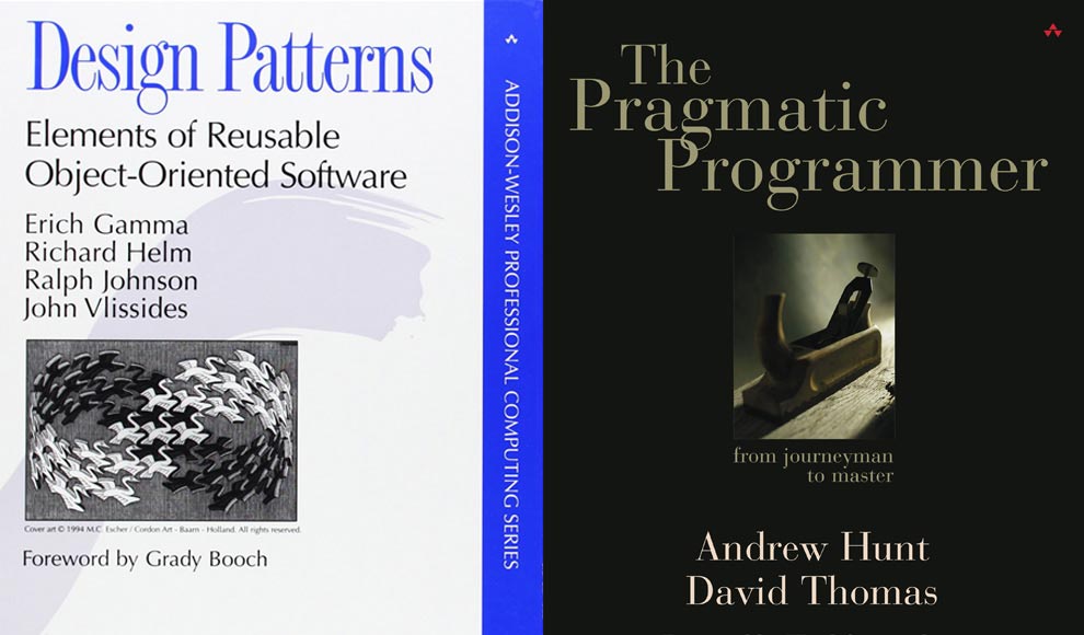 Covers of the books Design Patterns and The Pragmatic Programmer.