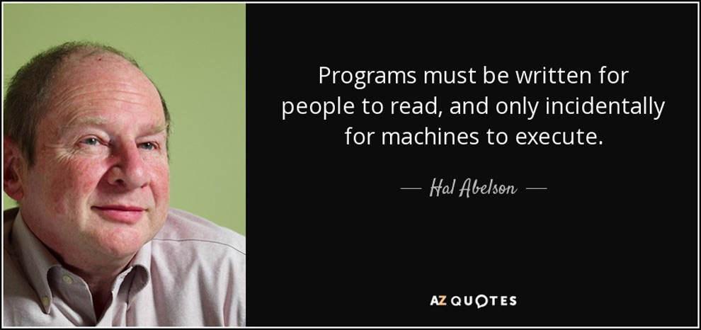 Portrait of Hal Abelson with a quote about writing programs.