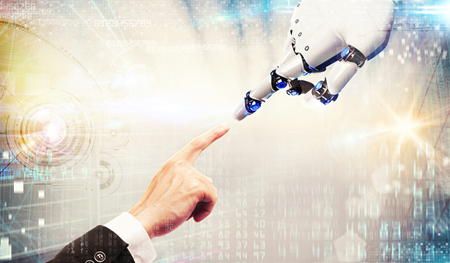 robot finger touching human finger