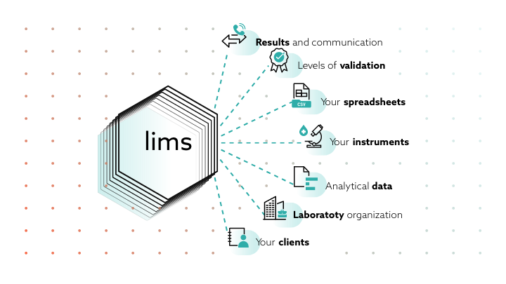 LIMS system diagram illustrating the connections between data and processes.