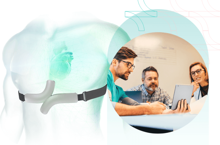 Team of doctors discussing data with a hologram of the respiratory system nearby.