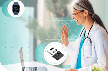 Doctor on a video call, connected to a smartwatch.