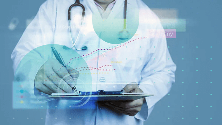 Doctor reviewing a chart with medical data.