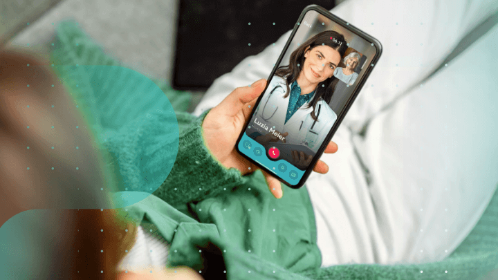 Phone screen showing a video call with a medical professional.