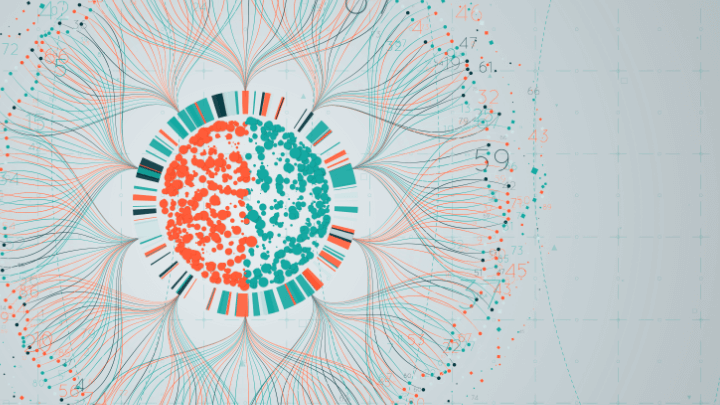 Data diagram with colorful segments and lines.