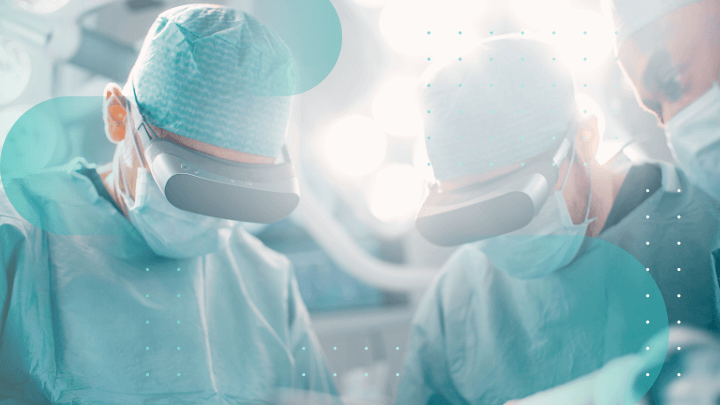 Doctors wearing AR glasses during an operation.