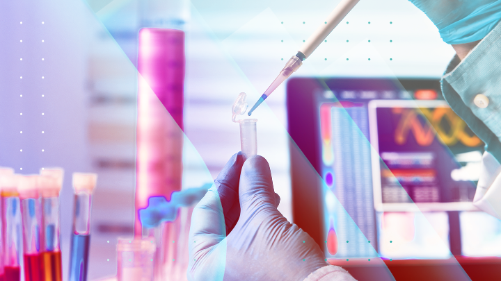 Scientist using a pipette and test tube in a laboratory.
