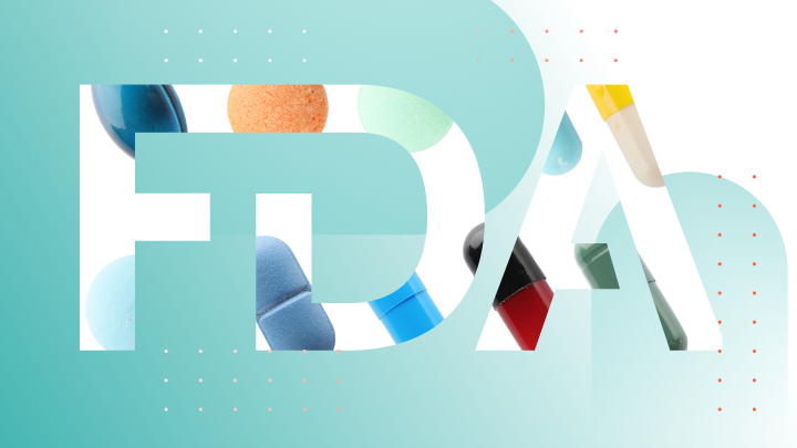 FDA logo formed from various pills and capsules.
