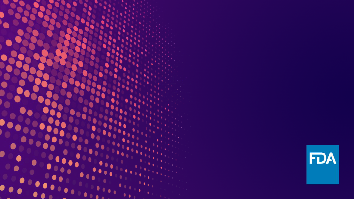 Dot matrix on a purple-pink background with the FDA logo.