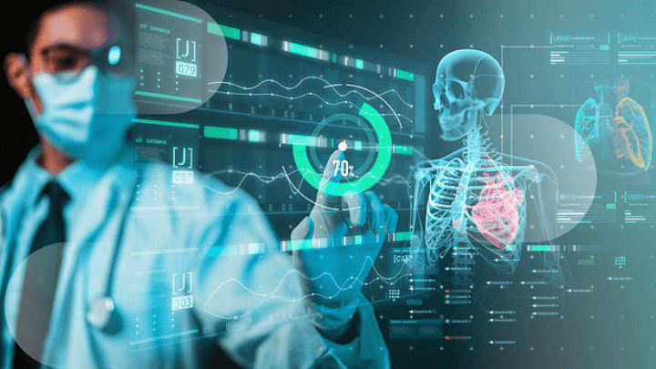Doctor working with a hologram of a human body.