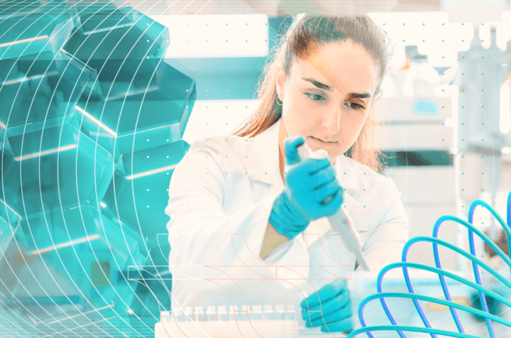 Female laboratory technician working with a pipette in a laboratory.