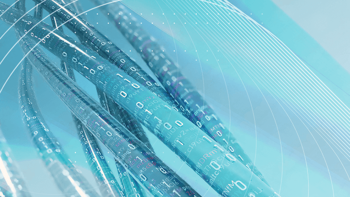 Futuristic cables transmitting data streams.