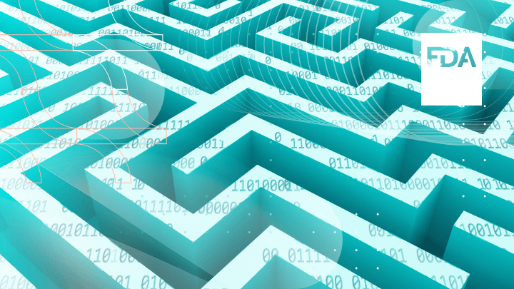 Maze of binary code with FDA logo.