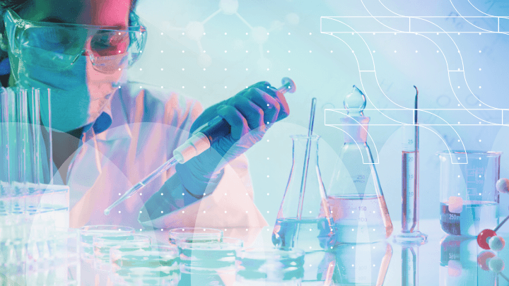 Scientist working with a pipette in a laboratory.