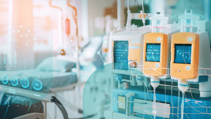 Medical monitors and equipment in a hospital room.