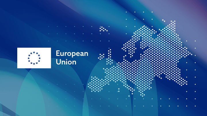 Map of the European Union made of dots with the EU logo.