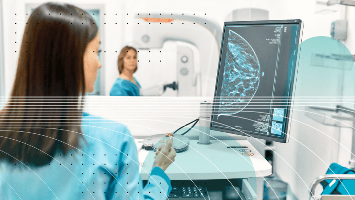 Woman reviewing a mammogram while another waits for examination.