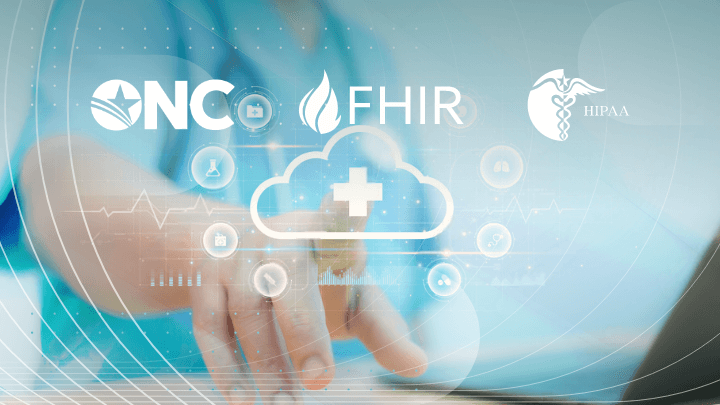 Medical professional working with virtual cloud technologies and healthcare regulations.