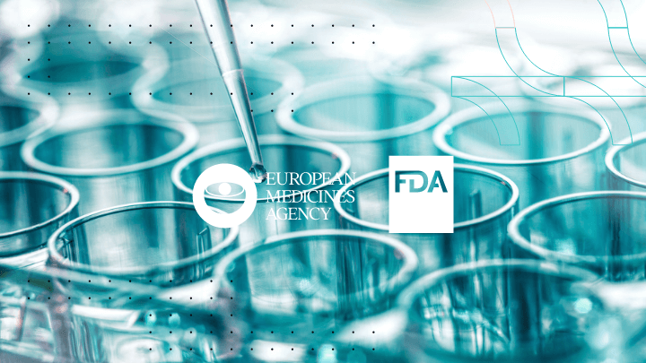 Laboratory sample with EMA and FDA logos for regulatory approval.