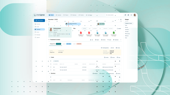 User interface of patient management software.