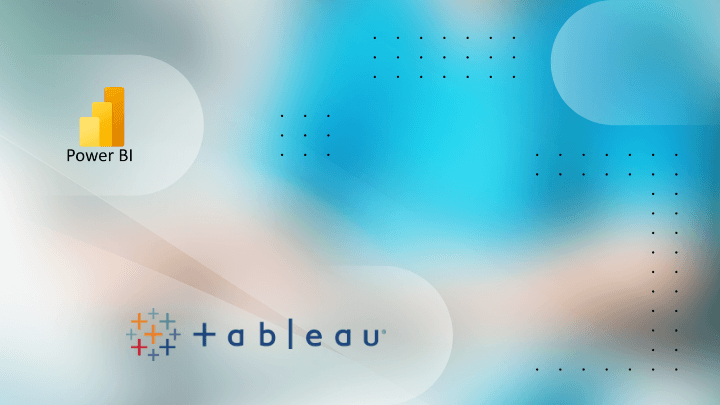 Logos of Power BI and Tableau, business analytics software.