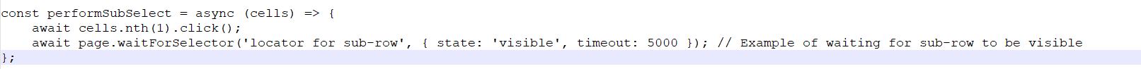 JavaScript code of a function for table manipulation.