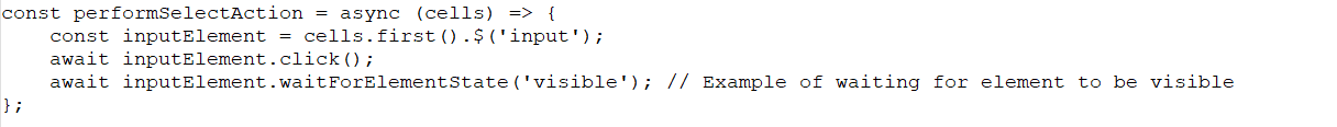 JavaScript code defining a selection function.