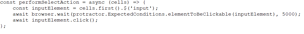 JavaScript code defining a selection function.