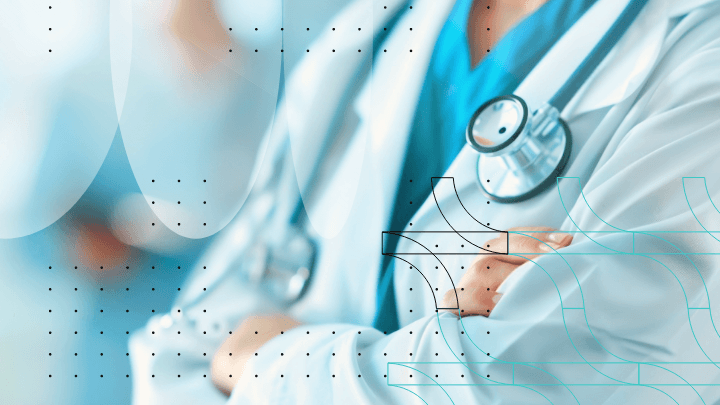 Medical professional wearing headphones with crossed arms, symbolizing professionalism.