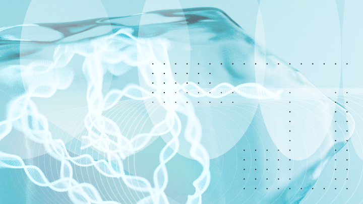 Abstract image depicting DNA strands and biological elements.