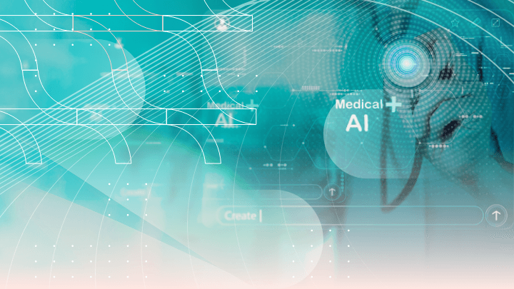 Abstract image with the text 'Medical AI' and holographic elements.