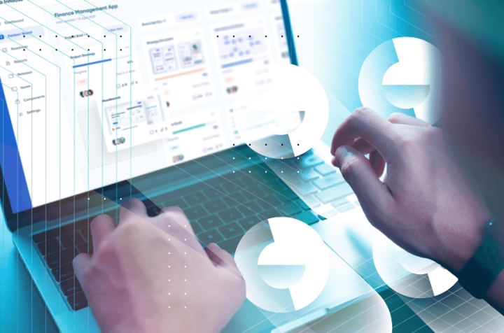 Person working on a laptop with a finance management app open.