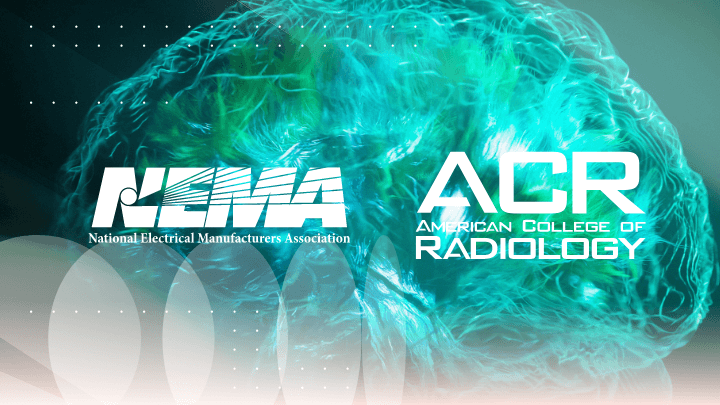 NEMA and ACR logos over an image of a brain.