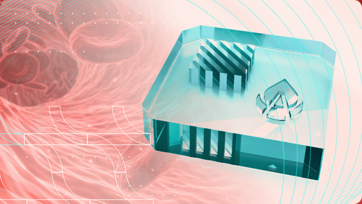 3D image of a microchip in a blood vessel.