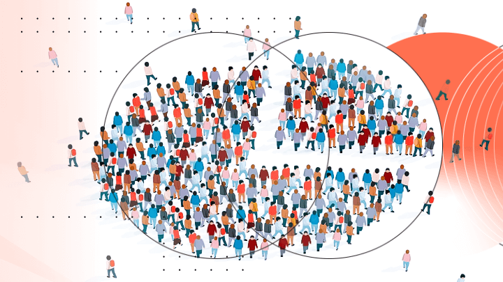Illustration of people forming a human head, symbolizing a large community.
