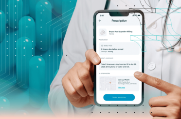 Hand holding a smartphone displaying an electronic prescription for medication