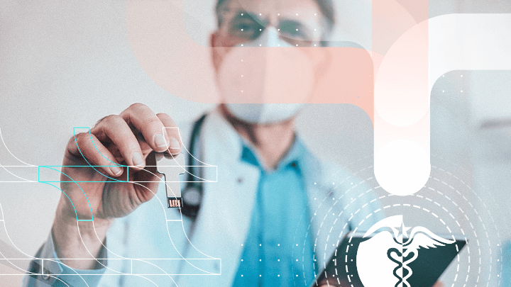 A doctor wearing a mask holding an encryption key
