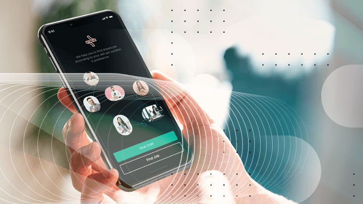 The phone displaying healthcare staffing software.