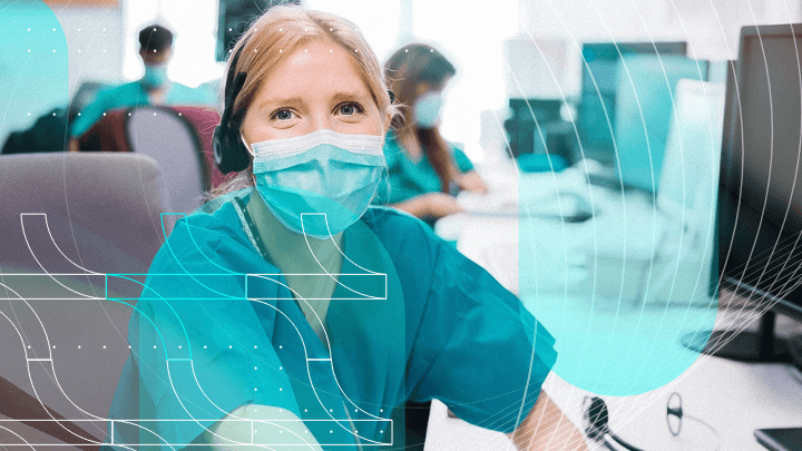 Doctor with a mask looking at a monitor in the background.
