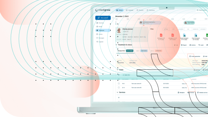 Website displaying electronic medical records with patient data and clinical analyses.