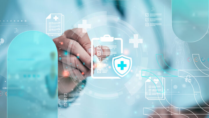 Digital health data visualization and medical record checklist on a clinical trial software user interface.