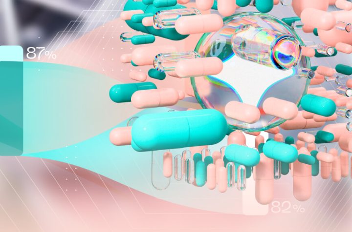 3D concept for APQR automation with pharma capsules, pills, and percentage charts for pharmaceutical quality review.